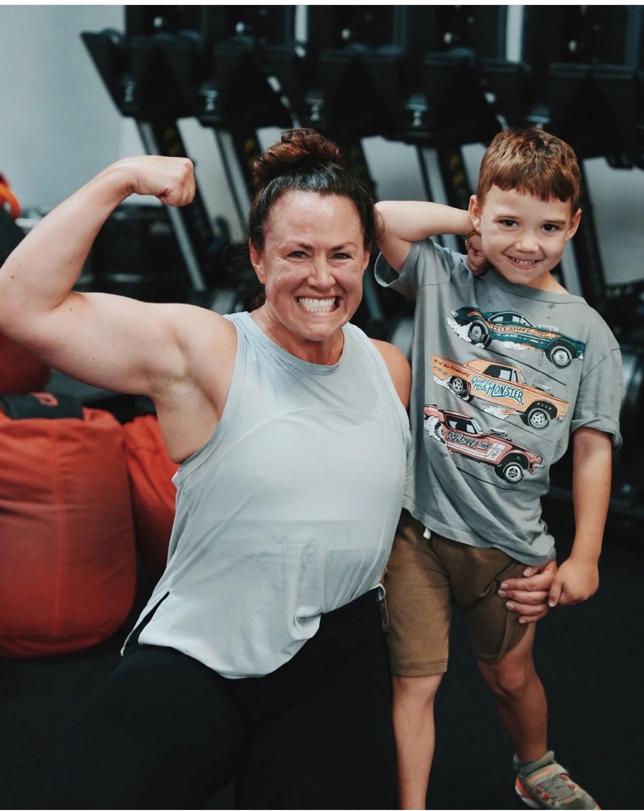 Danielle and her son at the gym